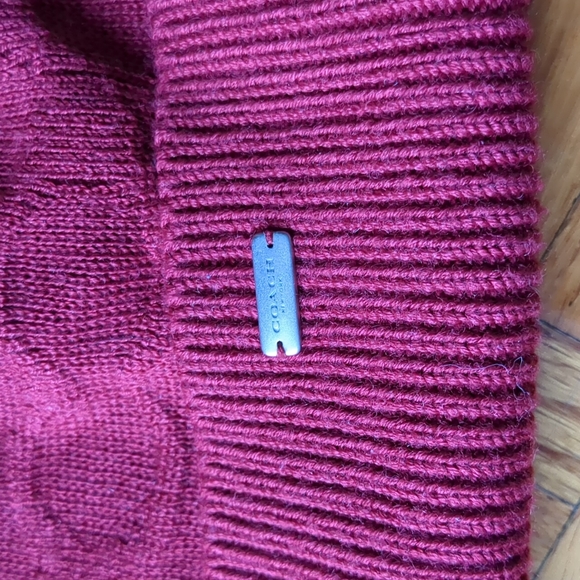 Coach Red Winter Logo Hat with Pom Pom - Picture 2 of 11